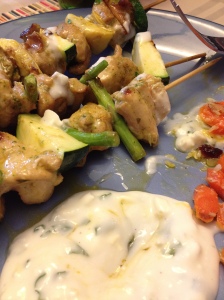 chicken kebabs with sauce